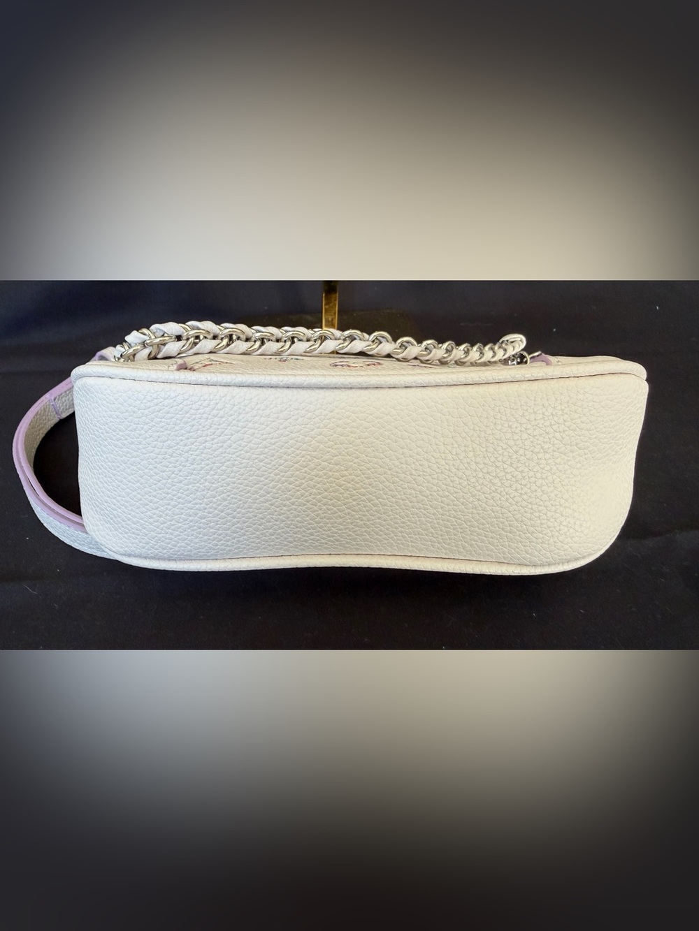 Nano White and Lavender Accented Leather Shoulder Bag - Picture 7 of 10